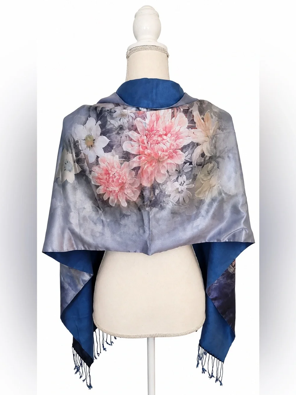 Story of Shanghai 100% Natural Mulberry Silk Floral Fringe Scarf Wrap OS NWT